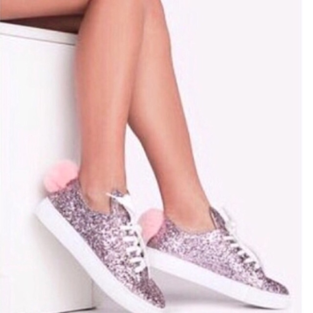 Women pink glitter bunny sneakers